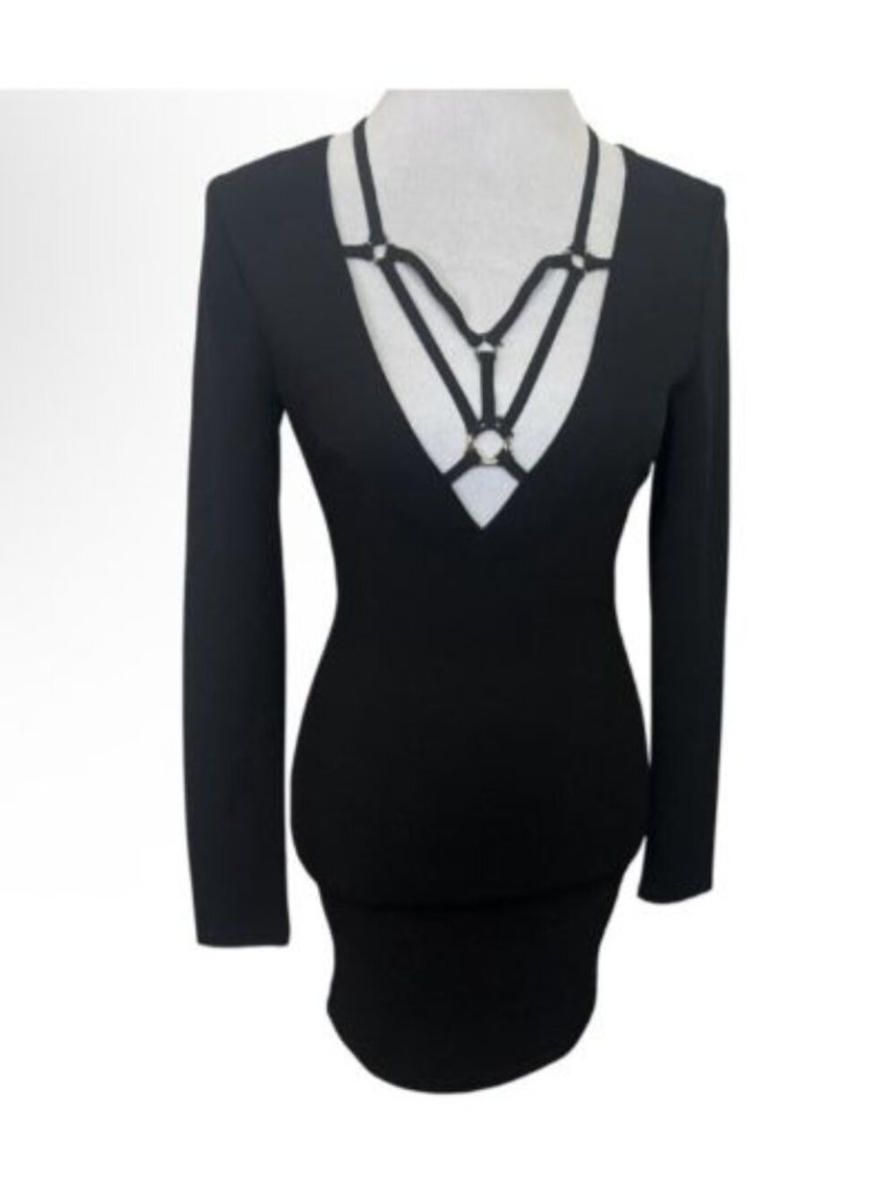 Nude Apparel Dress Sz S Bodycon Harness Mini Edgy Gothic Black Silver O Ring